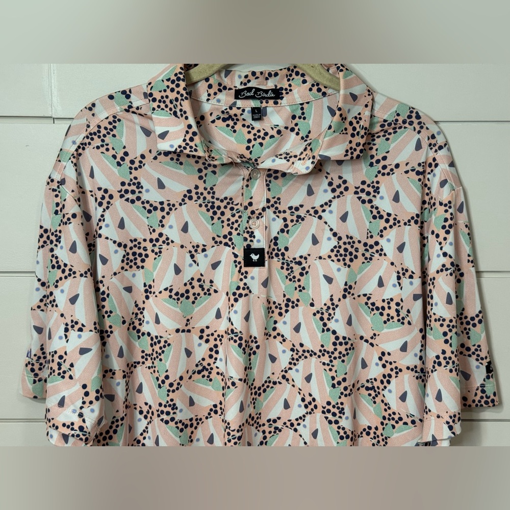 Bad Birdie Ocean 72 Men's Short Sleeve Golf Polo Shirt Fish Pattern Size L - Picture 3 of 9